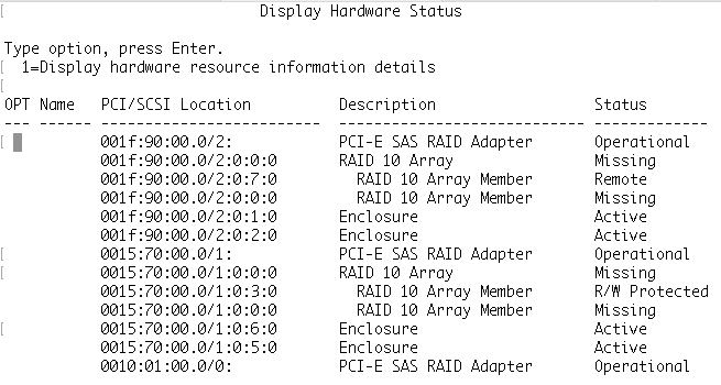 "Display Hardware Status" showing a very confused array set.